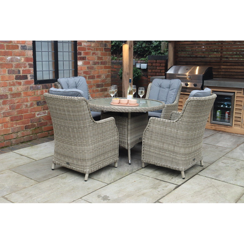 WENTWORTH 4 Seater Round Highback Comfort Dining Set (1 x 110cm Table & 4 x Chairs inc Cushions)