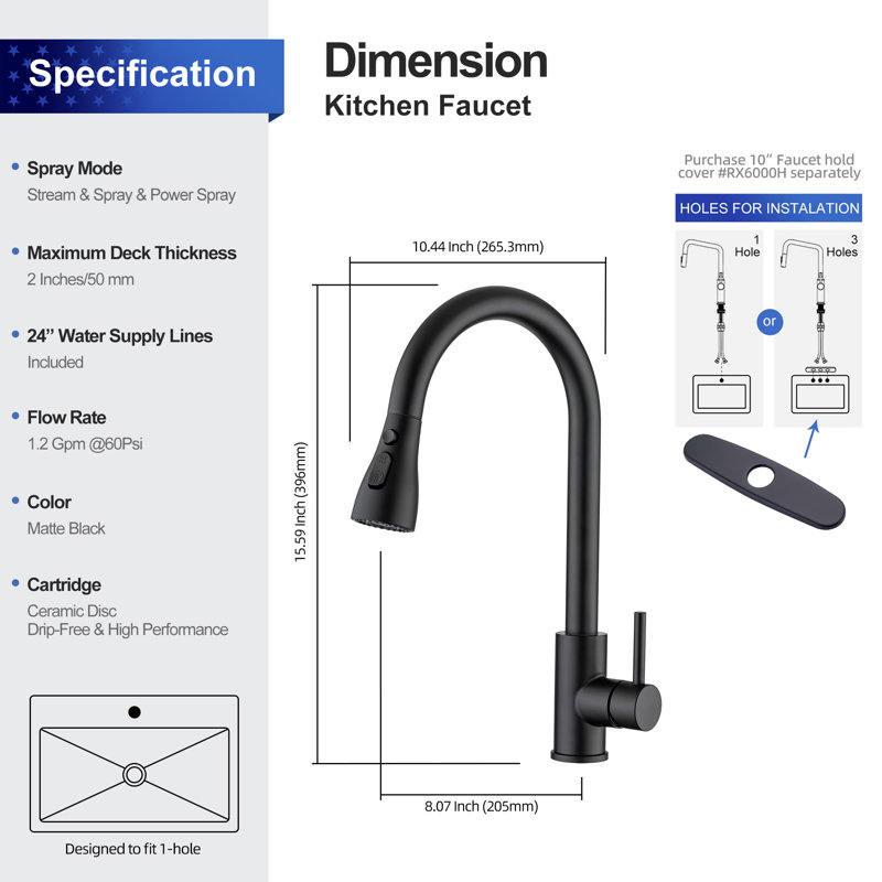 Rainlex Pull Down Touch Kitchen Faucet, Matte Black