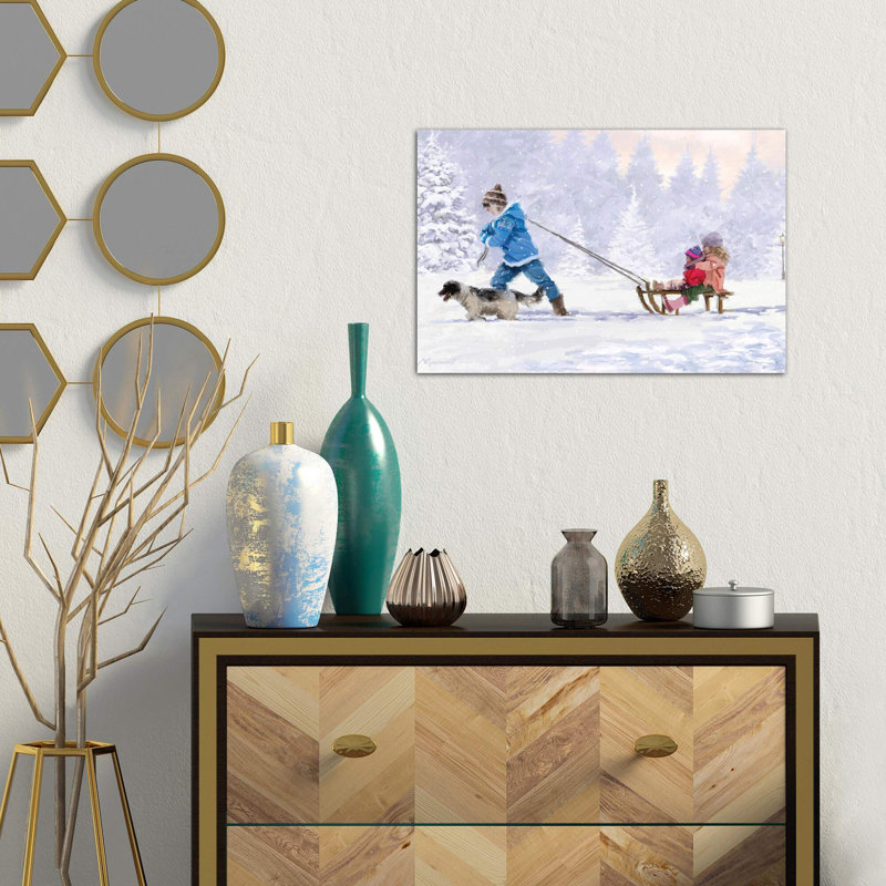 Children On Sledge by The Macneil Studio - Wrapped Canvas Painting, 66.04 cm H x 45.72 cm W x 1.91 cm D