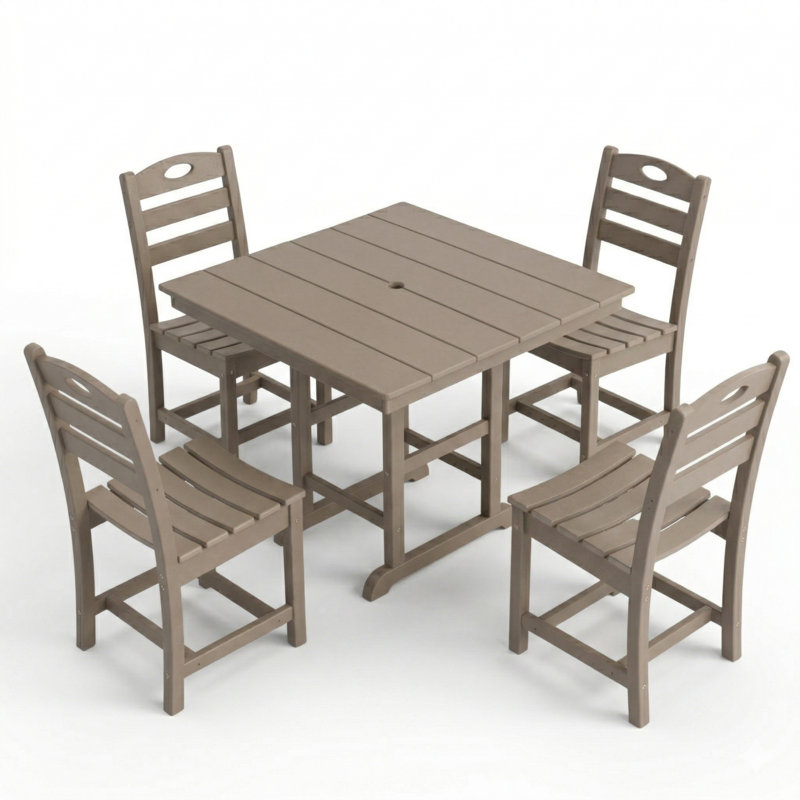 Ensembles de salle à manger de patio peu encombrants, Hdpe 5 pièces rustique pour terrasse