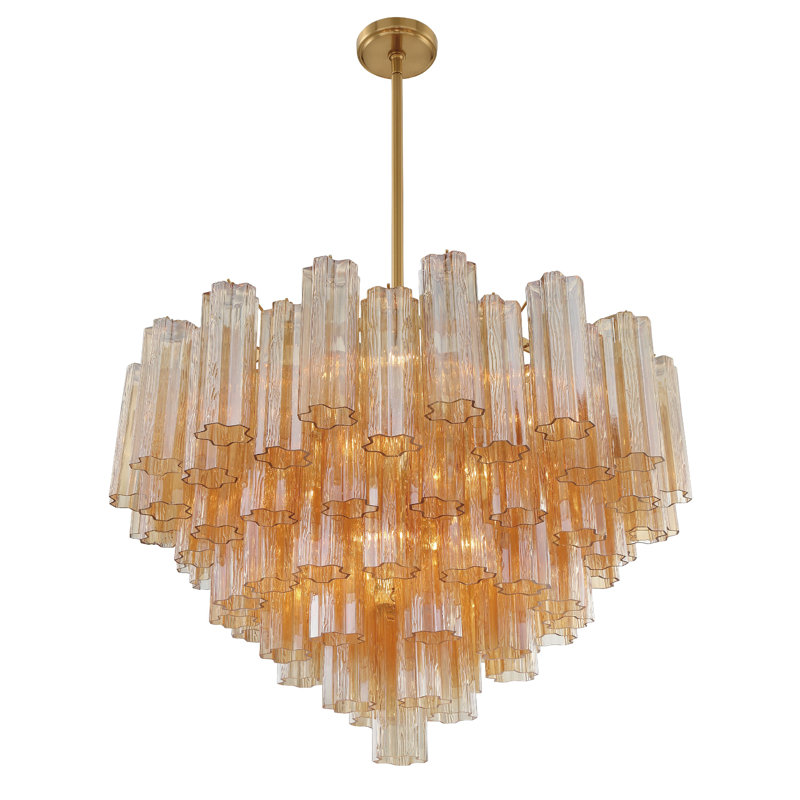 Lustre Clela, Laiton vieilli, Jaune, H 21,5 po x l 32 po x P 32 po