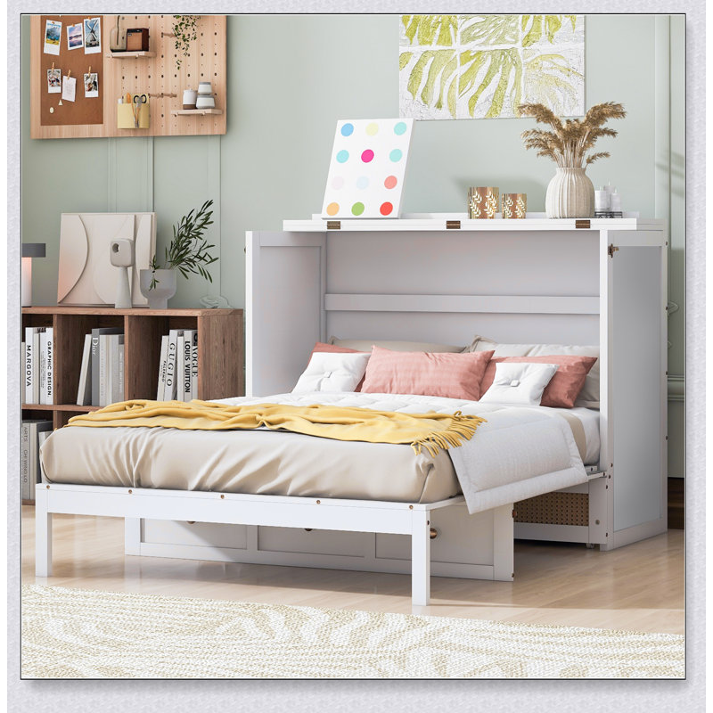 Murphy Bed With Large Drawers, Blanc
