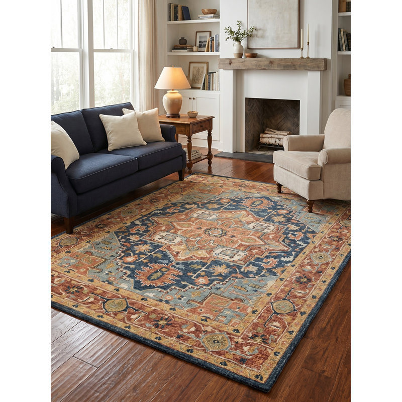 Richmond Serapi Hand Tufted New Zealand Wool Blue/Red Area Rug, 12'X15'