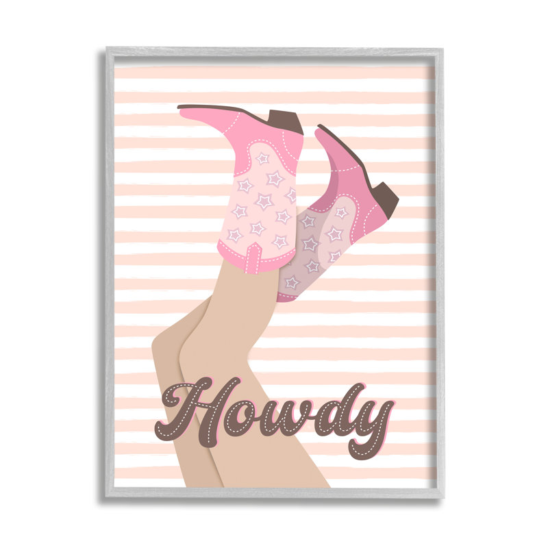 «Howdy Cowgirl on Stripes» par Martina Pavlova, reproduction de photo sur toile, Estampe numérique Farmhouse