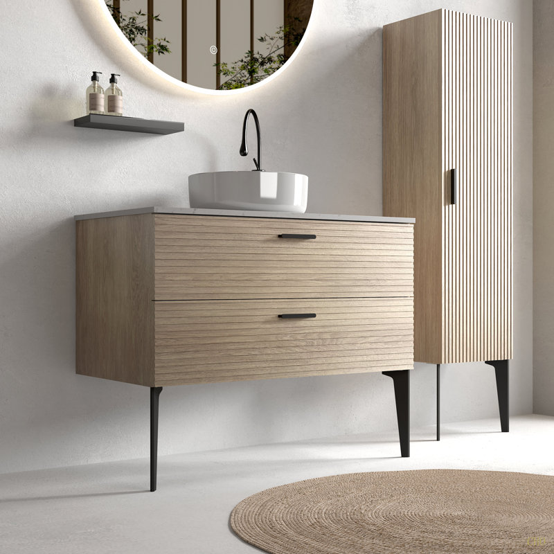 Meuble-lavabo rayé SANS lavabo, armoire de salle de bain autoportante pour salle de bain moderne, KD, Chêne, 36"