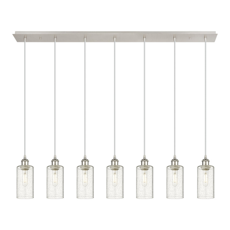 Caius - Luminaire suspendu linéaire suspendu à 7 lumières de 49 po - Finition noir mat - Abat-jour granuleux, Grainé
