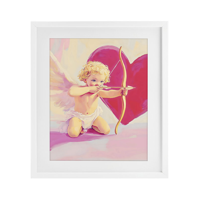 Cupidon tirant une flèche avec cœur, impression sous verre, design par The Prints Vibe, 16 x 13