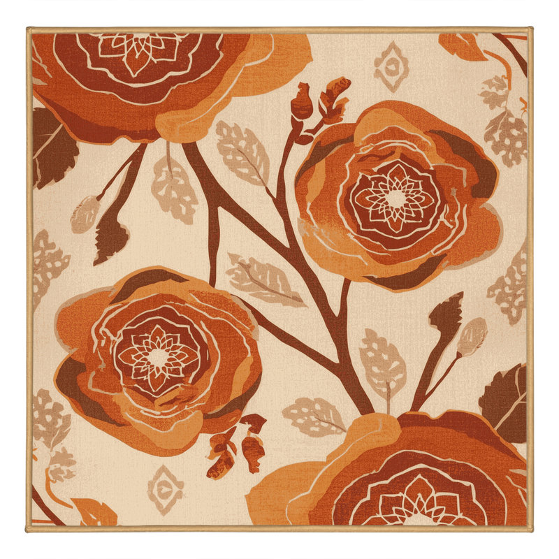 Machine Washable Ottwell Wild Rose Bohemian Moroccan Rug in Brown – LightBrown Binding, 5' Square