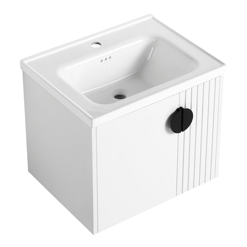 Armoire de salle de bain avec lavabo en céramique et design contemporain - portes de fermeture en douceur chic pour salle de bain de 24 pouces, petite