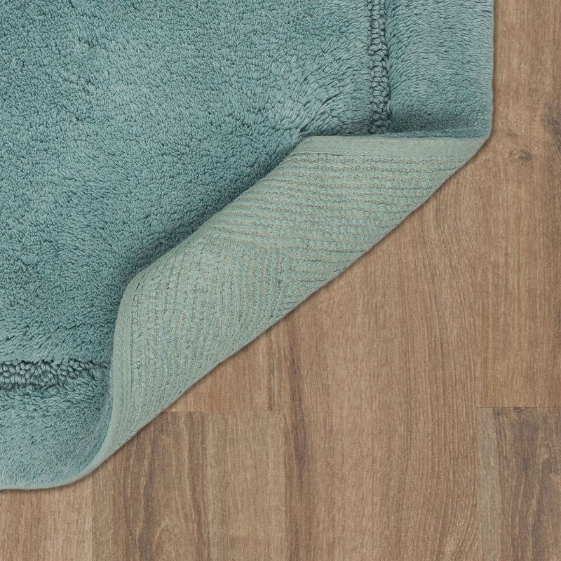 Kalb Solid Cotton Non Slip Machine Washable Bath Rug, Glacier, 17" W x 24" L