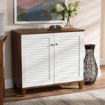 Solid Wood Shoe Storage Cabinet With 4 Shelves And Two-Tone Finish