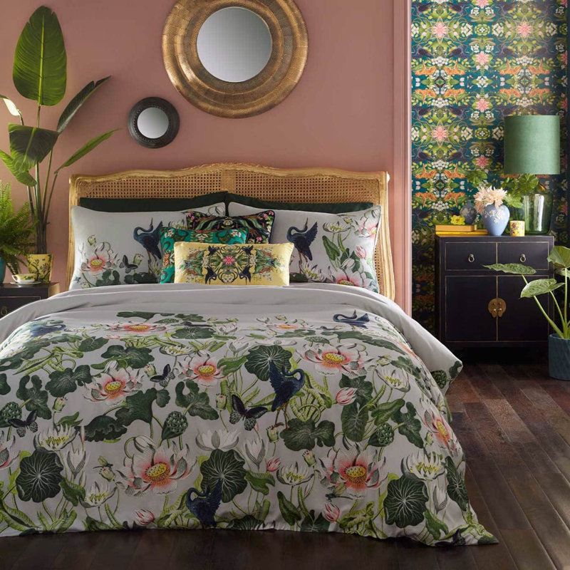 WATERLILY DOVE SUPER KING DUVET SET, Double Duvet Cover + 2 Standard Pillowcases