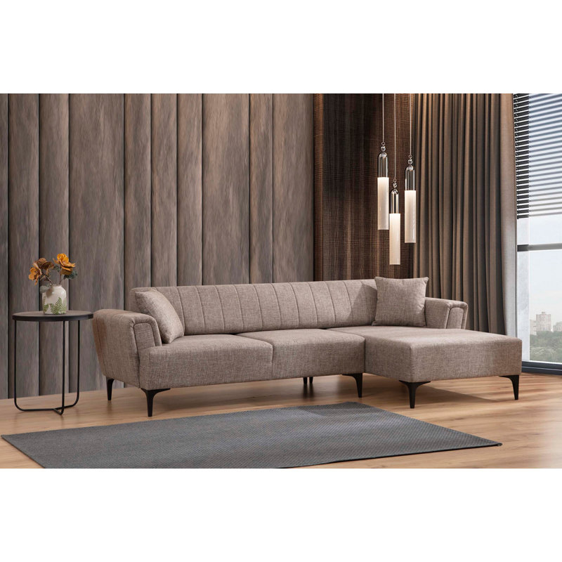 Élégant canapé-lit d'angle, brun clair, 106,3 x 55,1 x 30,3 pouces | Structure en bois de hêtre durable et en carton, tissu 100% polyester | Mécanisme de dossier pivotant, tissu facile à nettoyer, parfait pour les petits espaces et les chambres d'amis