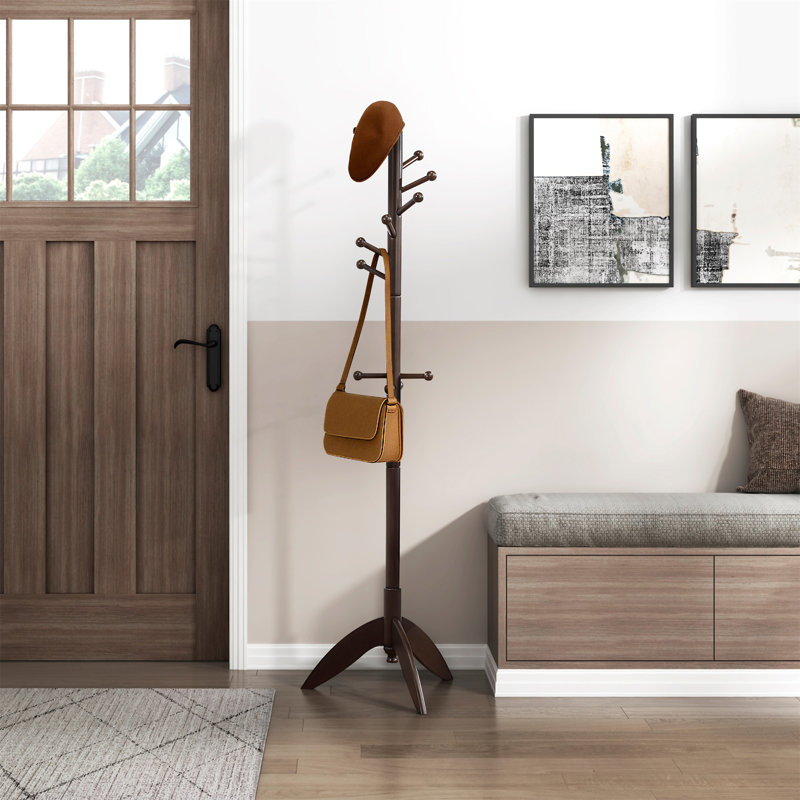 Dark Brown Finish Coat Rack Solid Wood, Dark Brown