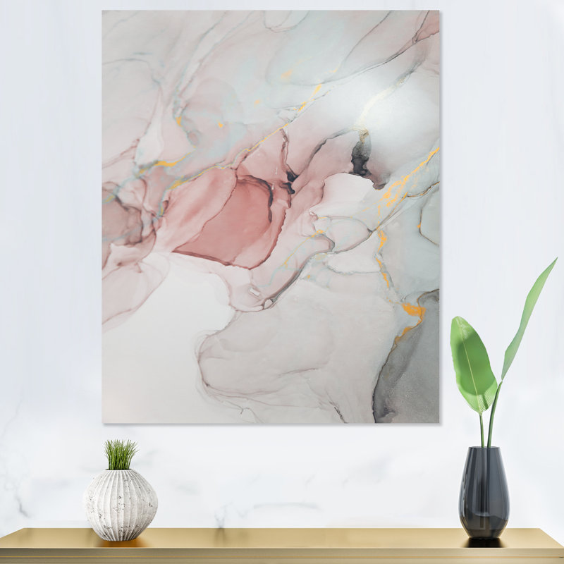 Ondulations grises et roses - œuvres d'art sur toile modernes, H 32 po x l 16 po x P 1 po, Toile tendue