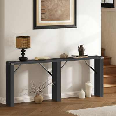 Extra Long Console Table Farmhouse Behind Couch Sofa Partner, Industrial Style with Metal Accents and Triangular Supports
