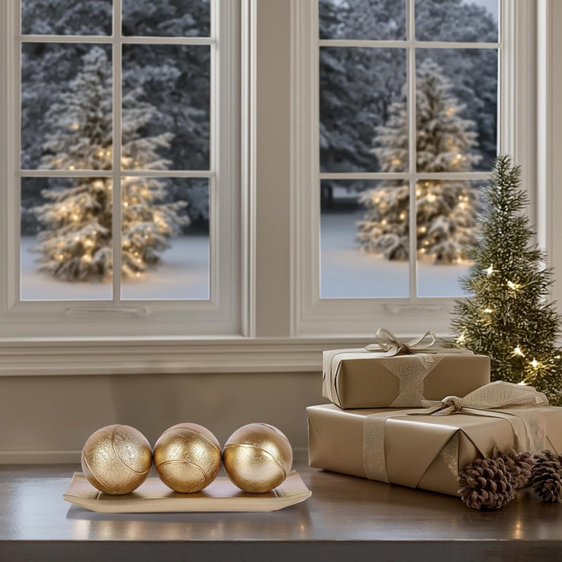 Gold Elegant Orbs Decorative Balls with Tray