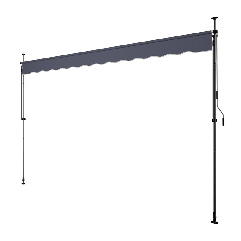 Auvent de patio manuel rétractable 157 po x 98 po avec poteaux latéraux réglables et poignée à manivelle, parasol en polyester gris foncé pour terrasse, jardin et balcon
