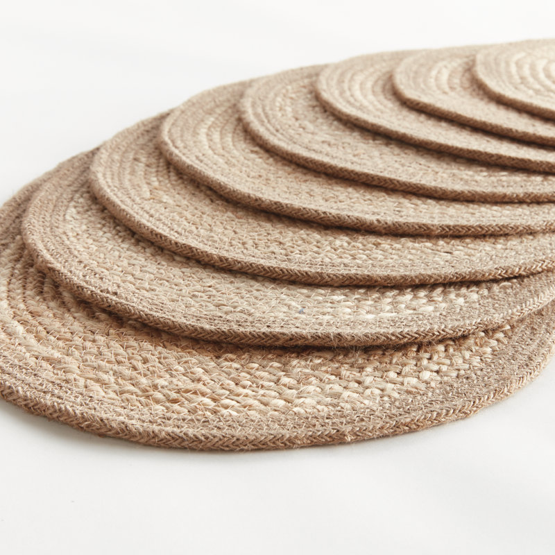 Napperon ovale en jute, ensemble de 8, Brun clair / taupe