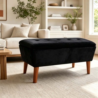 Banc repose-pieds rectangulaire de 42 pouces en lin, tabouret bas moderne avec repose-pieds en bois massif, banc à chaussures multi-usage et banc de bout de lit pour le salon / la chambre à coucher