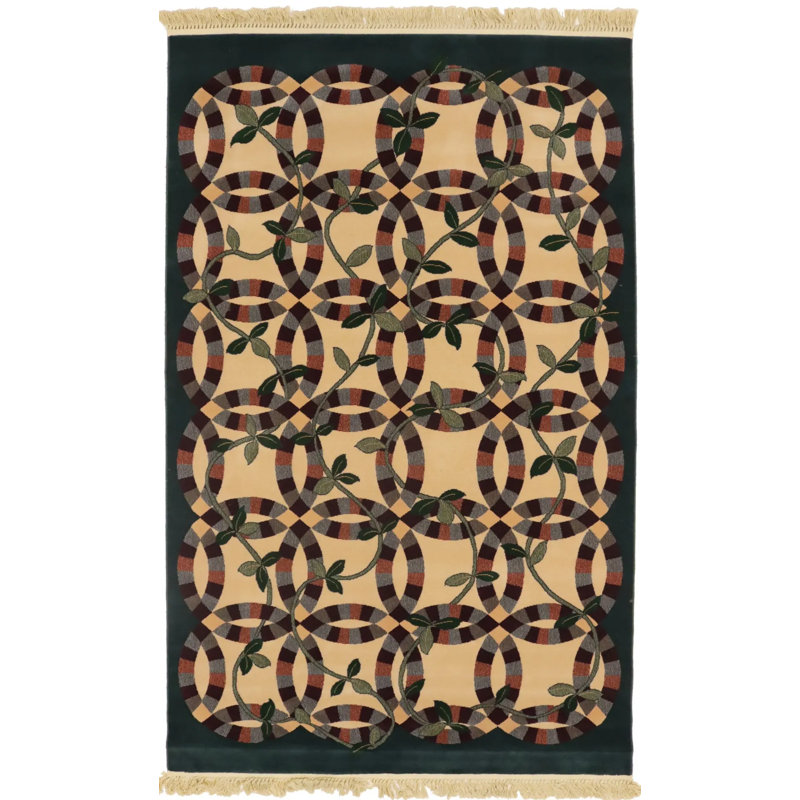 Beige Floral Machine-Made 5X8 Modern Rug
