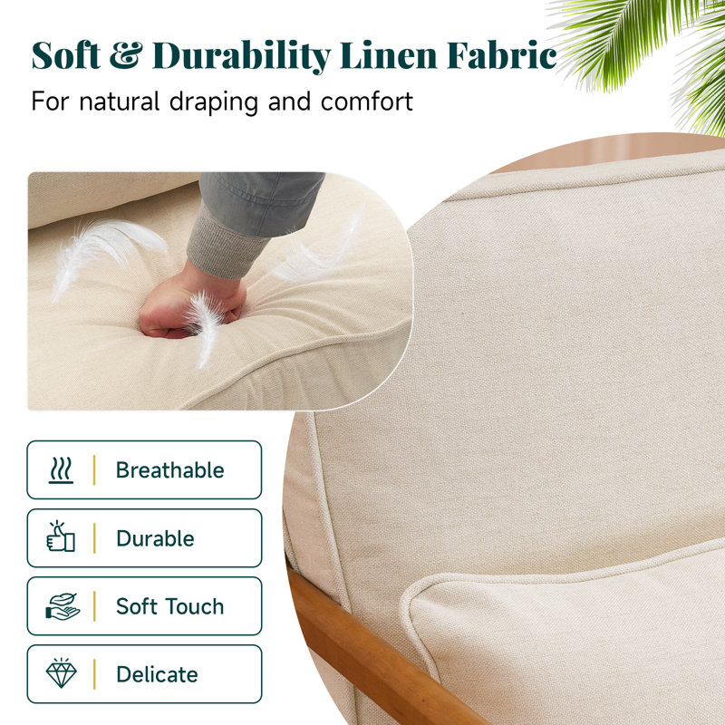 Fauteuils rembourrés en bois massif Lemley, Polyester blanc