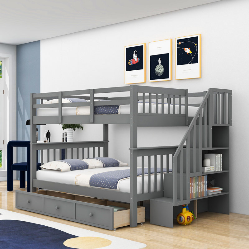 Demiyah Kids Full Over Full Bunk Bed with Drawers, Gray