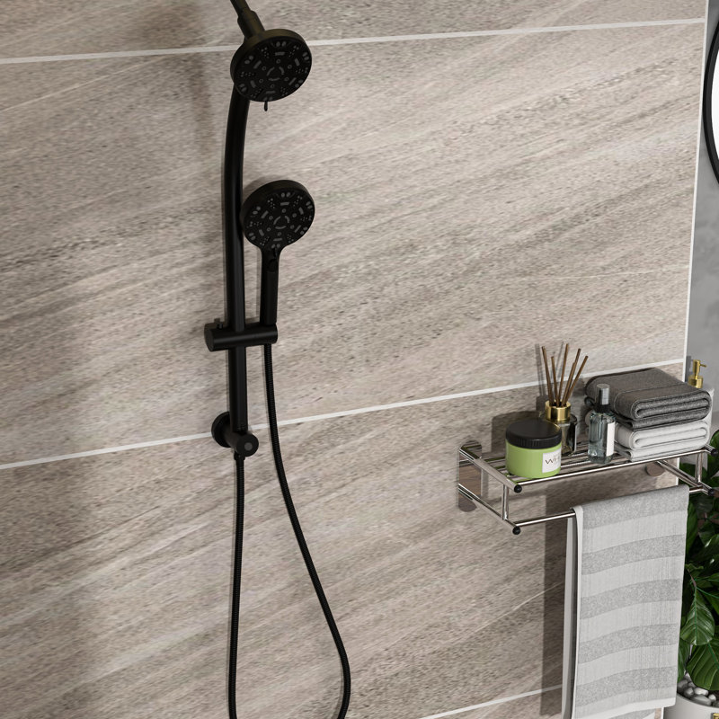 Shower System With 4.7" Showerhead & Handheld Shower, Matte Black, Adjustable Arm Kit Black 8 Hand Angle Holder, Matte Black