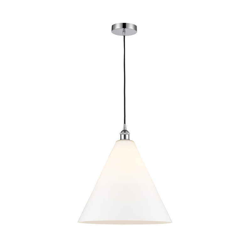 Luminaire suspendu conique à 1 lumière Bluford, H 17,75 po x l 16 po x P 16 po, Blanc mat, Chrome poli