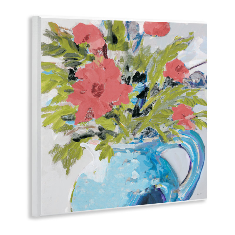 Plaque murale marguerites dans un vase bleu, design par Jane Slivka