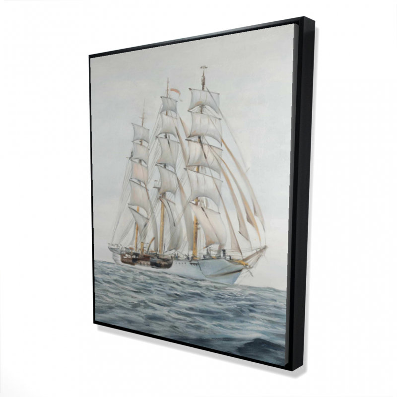 Ship by a cloudy day - Bedroom White Framed Canvas Decor