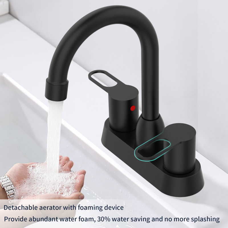 2 Handles Bathroom Sink Faucet, Matte Black Centerset RV Bathroom Faucets For 3 Hole, Matt Black