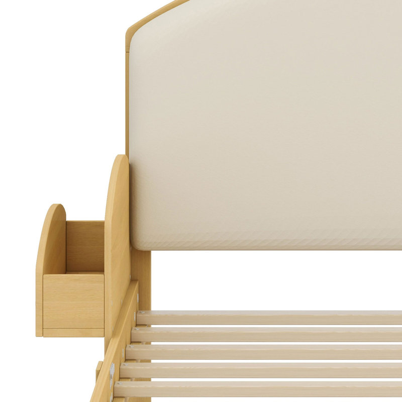 Cadre de lit plateforme avec tête de lit rembourrée incurvée et étagères de rangement latérales arquées pour chambres modernes
