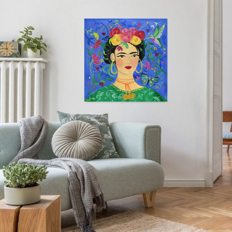 Art contemporain bleu avec des animaux Frida, H 32 po x l 32 po
