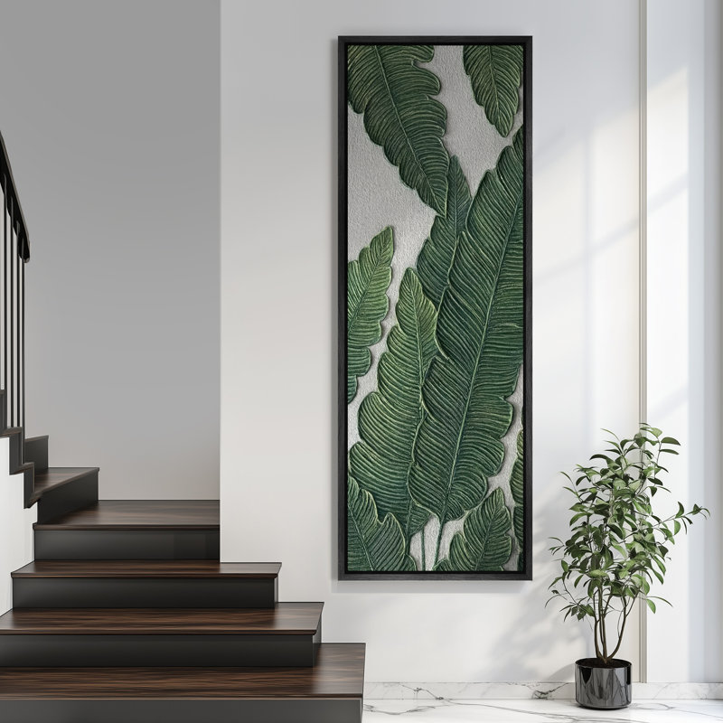 Impression sur toile encadrée de feuilles tropicales vert foncé, Noir, H 60 po x l 20 po x P 1,5 po