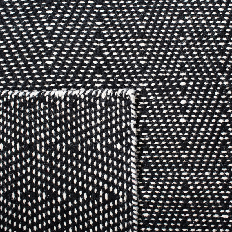 Estil Flat Weave Wool/Cotton Geometric Rug in Black/Gray, Rectangle 8' x 10'