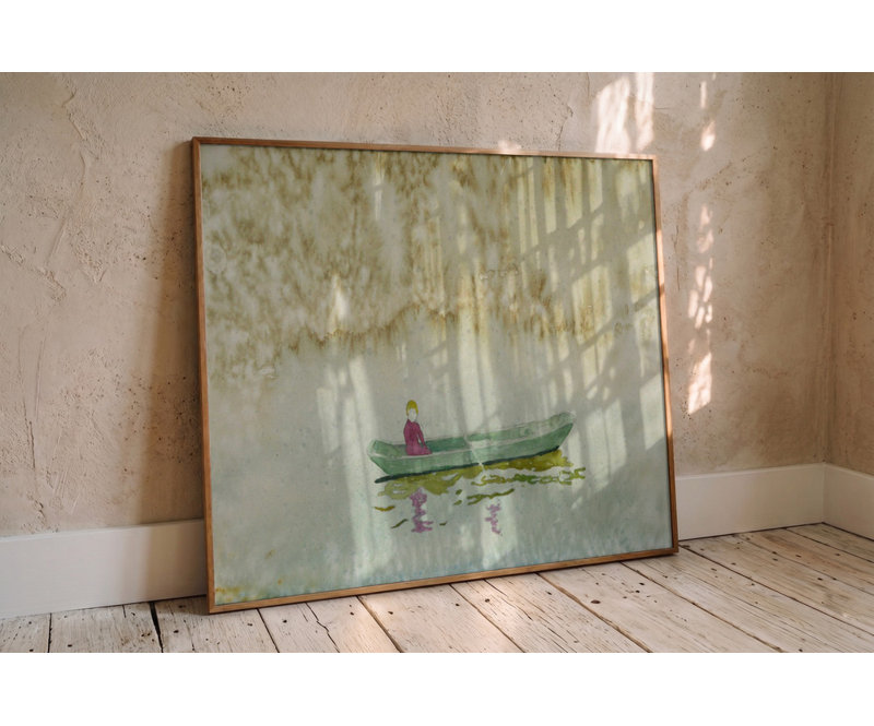 Quiet Boat Reflection Print by Other Artist, Framed Canvas, 24 × 16, Gold