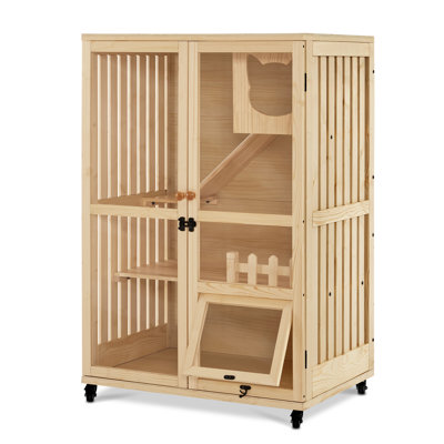 Archie & Oscar Wooden Cat Houses For Indoor Cats, Luxury Cat House With Multiple Levels, Lockable Doors, Wheels