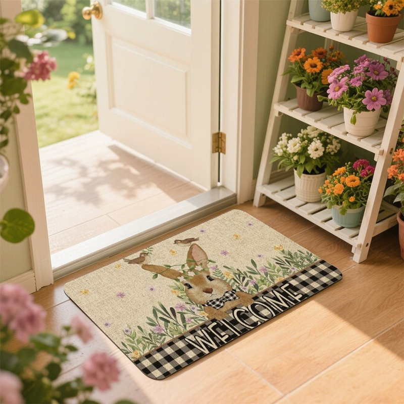 Tapis de porte beige à carreaux 24 po x 36 po pour la maison