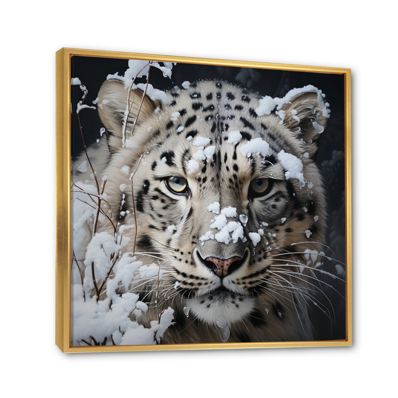 Tigre blanc en hiver IV - impression, H 16 po x l 16 po x P 1 po, Cadre flottant doré