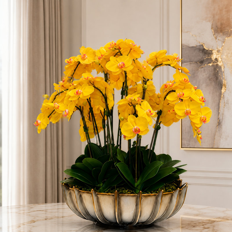 Iliad Artificial Orchid Arrangement, Yellow