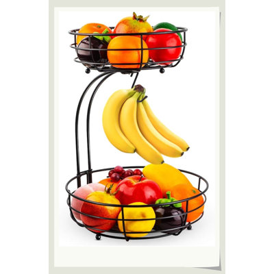 Panier à fruits 3-en-1 à 2 niveaux avec support à banane, assemblage sans outil en fer pour cuisine
