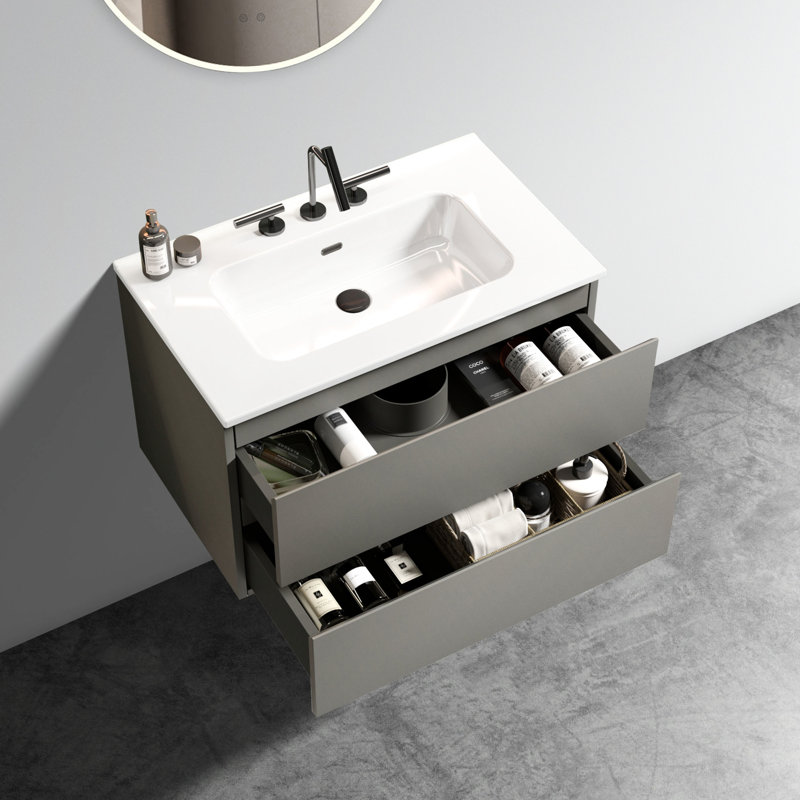 Armoire de salle de bain moderne, gris espace, fixation murale 30 po, lavabo en céramique, espace de rangement supplémentaire, lavabo de meuble-lavabo silencieux avec 3 trous, options, fonctionnalité