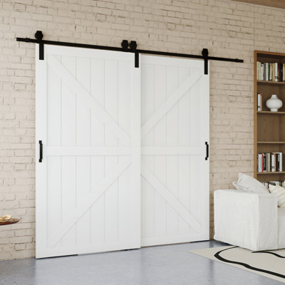 K Shape Double Sliding Bypass Barn Door with Hardware Kit – Manufactured Wood Interior Door