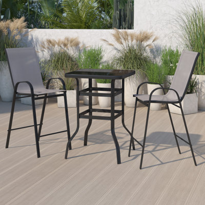 Advika 3 Piece Outdoor Bar Height Set with Glass Patio Bar Table and All-Weather Barstools by Zipcode Design