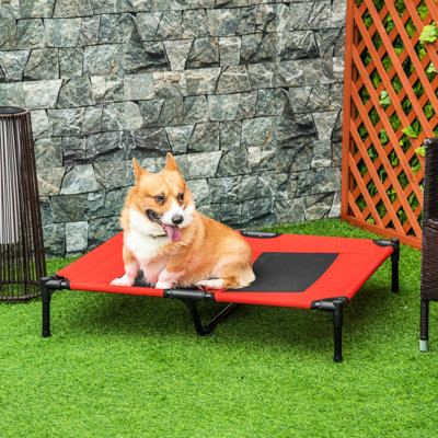 36" X 30" Elevated Cooling Pet Cot With Mesh - Red. Great For Various Situations Like Indoor, Outdoor, Travel, Camping. Guarantees All-body Comfort. Lightweight & Strong Structure. Breathable Pets.