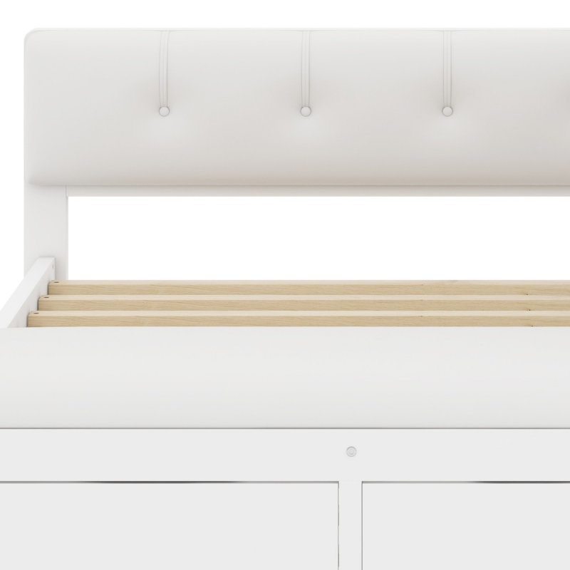 Space-Saving Wood Daybed with Trundle, Storage Shelves, Bench, Charging Station & Upholstered Headboard