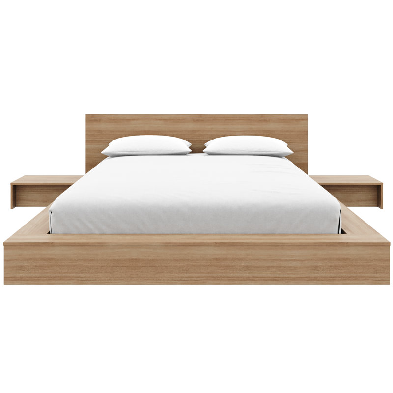Ensemble de chambre avec lit plateforme 3 pièces Makoa, Brun, Grand lit