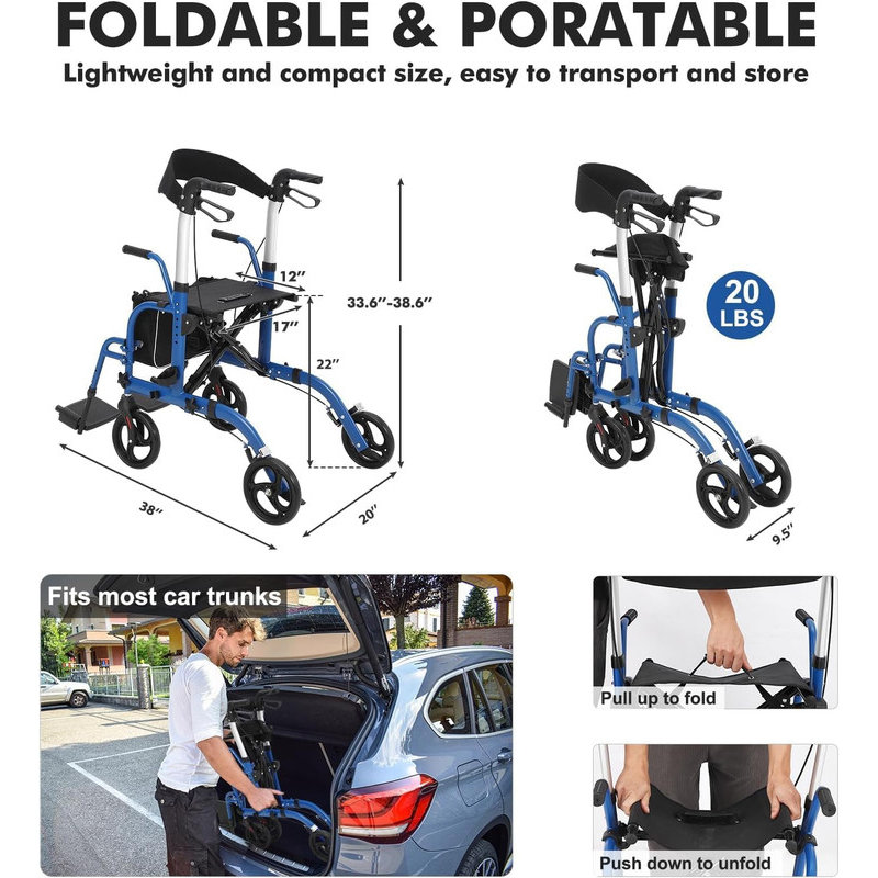Adjustable Height Handlebar Transport Wheelchair with Folding Footrest