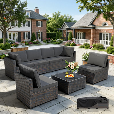  Patio Furniture Set - With Premium Cover, All-Weather, Water-Resistant - 7 Piece Patio Wicker Rattan Sectional Sofa, Modular Outdoor Conversation Set for Backyard, Garden, Poolside, Balcony